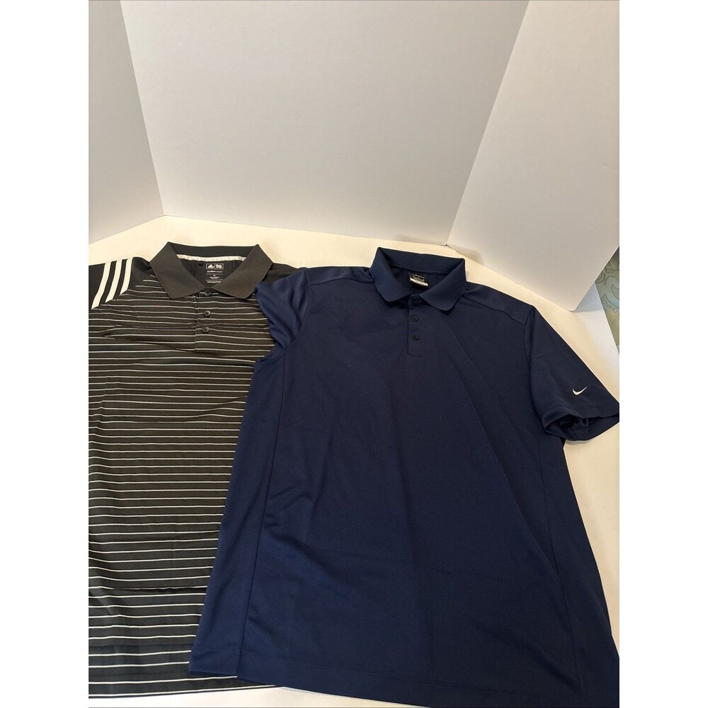 Lot Of 2 Mens Short Sleeve Golf Shirts XL Blue Nike Dri Fit Adidas Climacool BLK